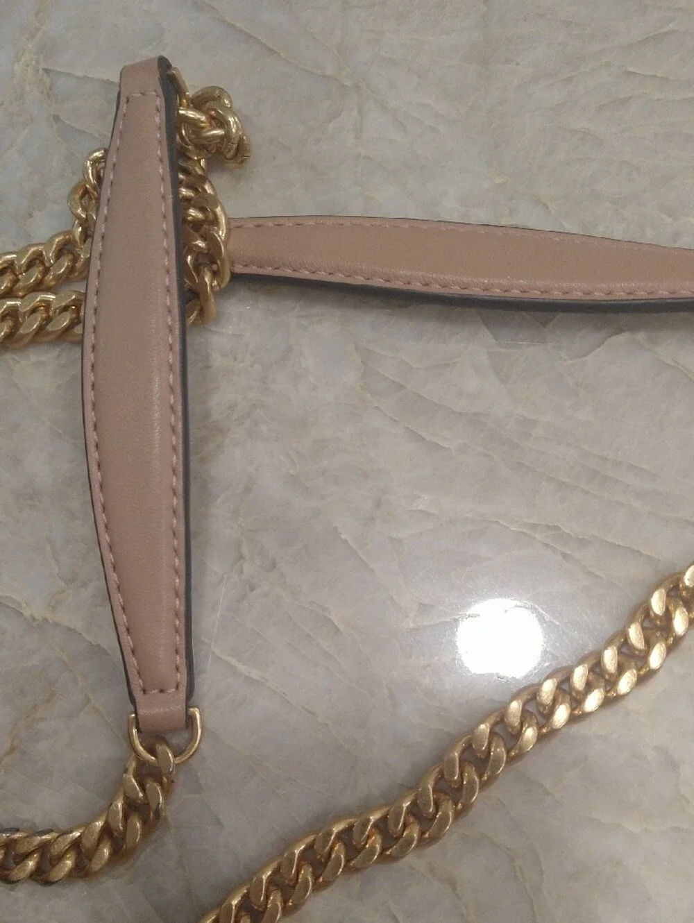 Tory Burch Kira Chevron Leather Shoulder/CrossbdyBag Nude Blush Gold Chain